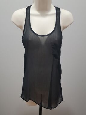 Miley Cyrus & Max Azria Sheer Black Tank Top with Pocket and Wave Hem Sz XS